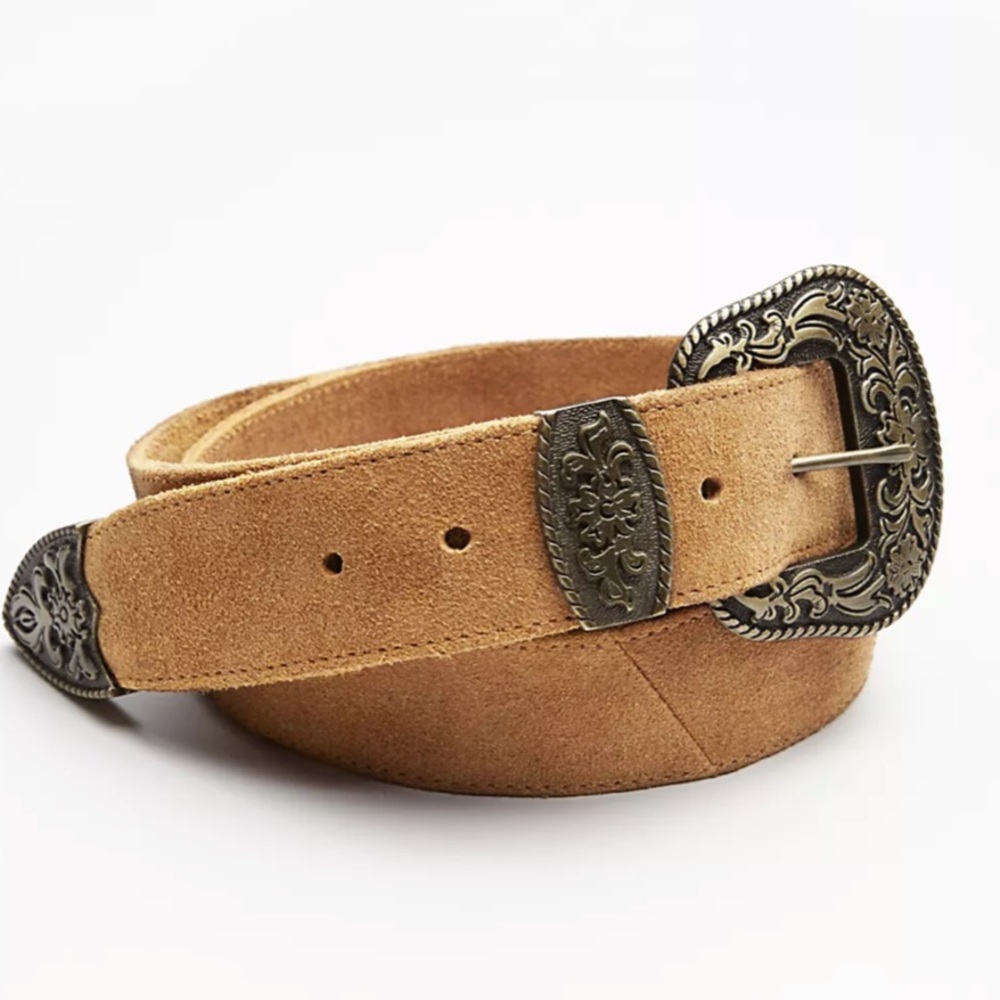 Free People Tan Suede Belt with Silver Buckle